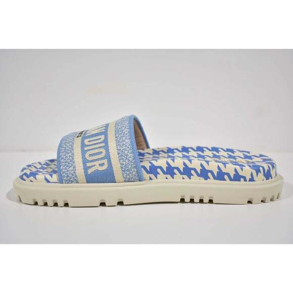 Christian Dior Dway Blue White Logo Houndstooth Slide Mule Flat Flop Sandal 39 - Picture 9 of 12